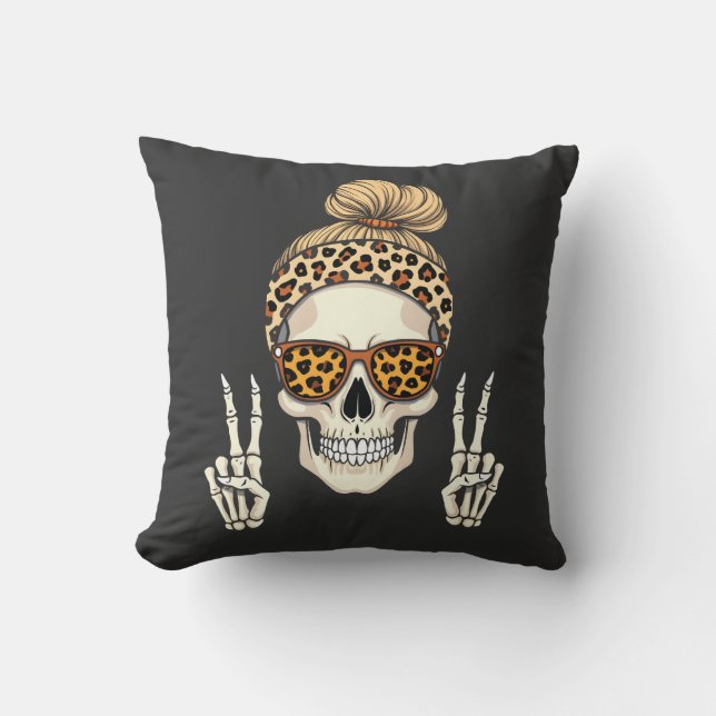 Spooky Skeleton Skull Leopard Halloween Mum  Cushion (Front)