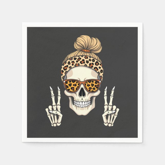 Spooky Skeleton Skull Leopard Halloween Mum  Napkin (Front)