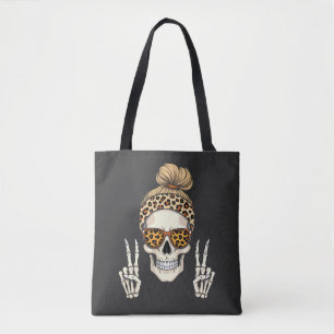 Spooky Skeleton Skull Leopard Halloween Mum Tote Bag