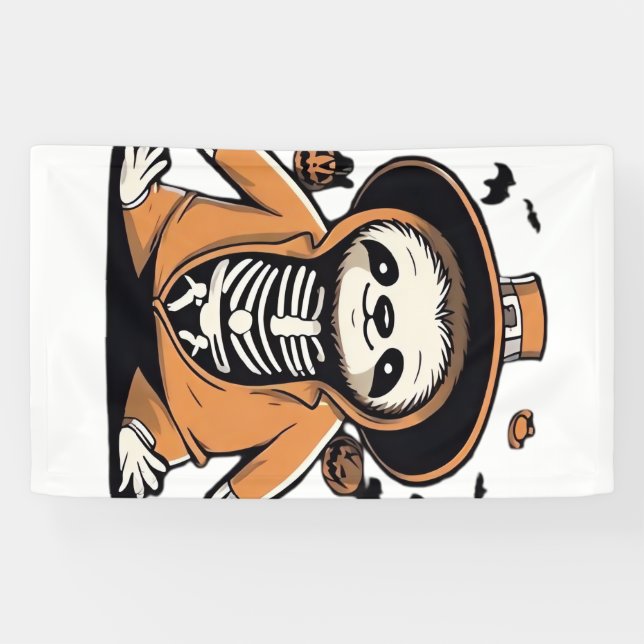 Spooky skeleton sloth trick or treating Classic T- Banner (Horizontal)