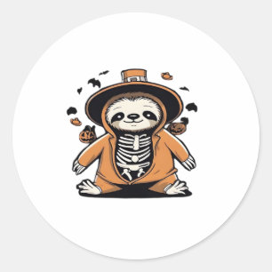 Spooky skeleton sloth trick or treating Classic T- Classic Round Sticker