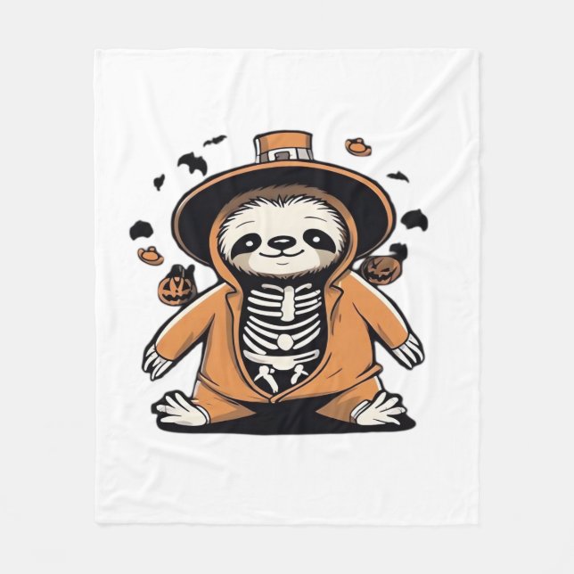 Spooky skeleton sloth trick or treating Classic T- Fleece Blanket (Front)