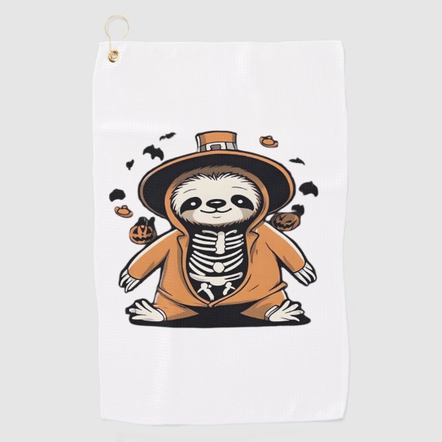 Spooky skeleton sloth trick or treating Classic T- Golf Towel (Front)