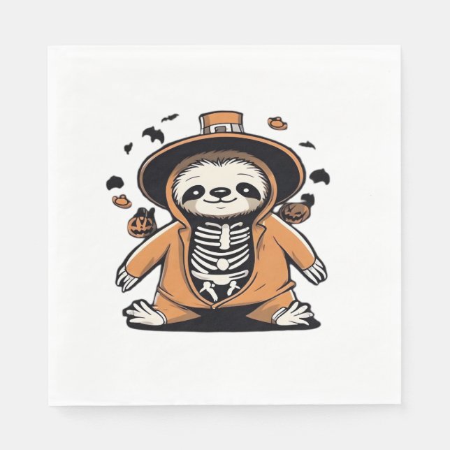 Spooky skeleton sloth trick or treating Classic T- Napkin (Front)