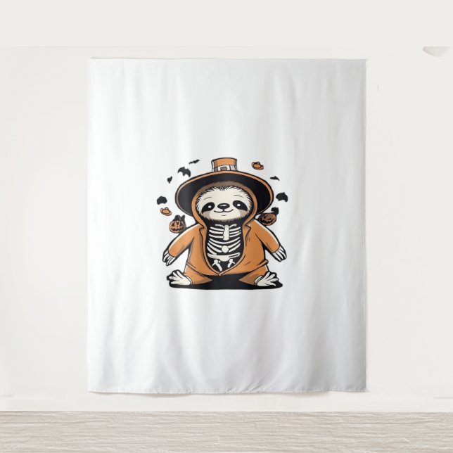 Spooky skeleton sloth trick or treating Classic T- Tapestry (Front)