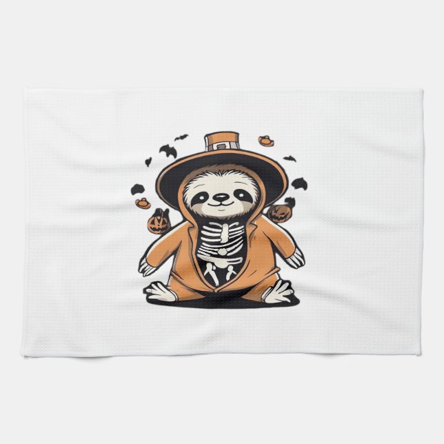 Spooky skeleton sloth trick or treating Classic T- Tea Towel (Horizontal)