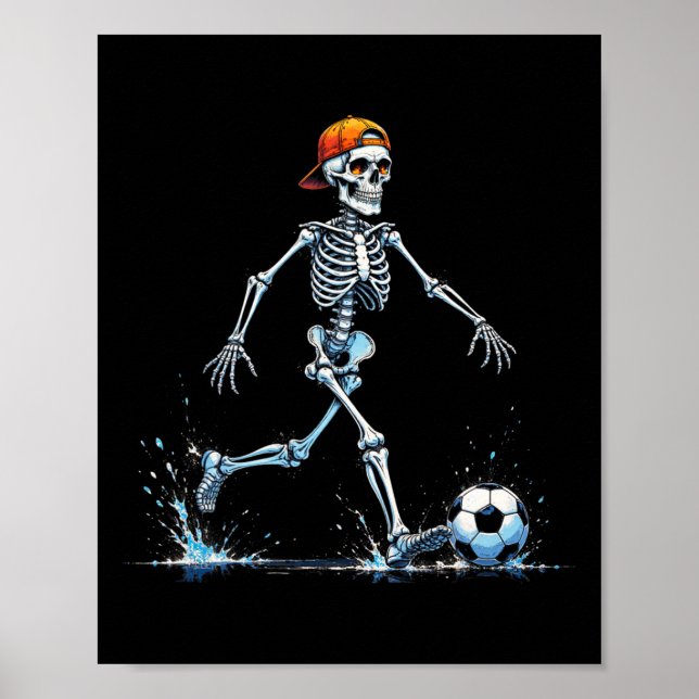 Spooky Skeleton Soccer Player Funny Halloween 2025 Poster (Front)