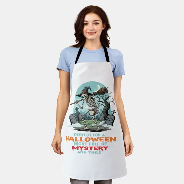 Spooky Skeleton Witch – Halloween Graveyard Advent Apron (Worn)