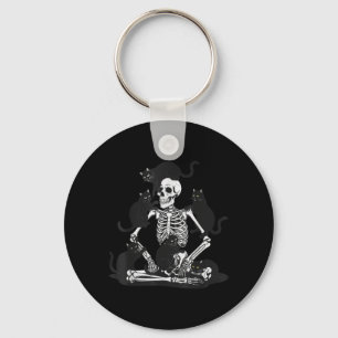 Spooky Skeleton With Black Cats Shirt Cute Skull Key Ring