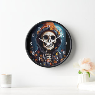Spooky Skeleton with Evil Pumpkins Clock