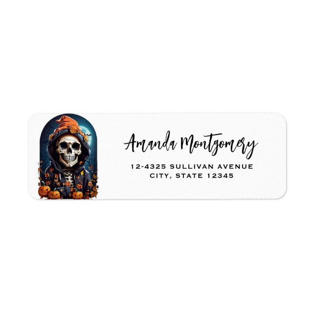 Spooky Skeleton with Evil Pumpkins Return Address Label (Front)