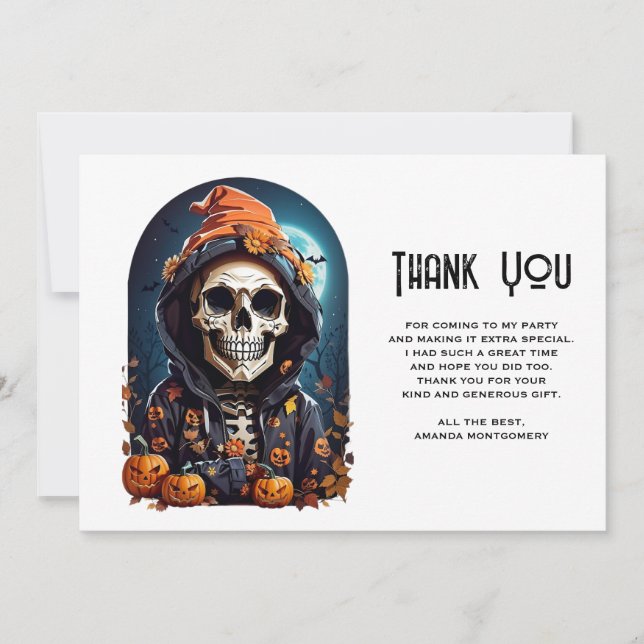 Spooky Skeleton with Evil Pumpkins Thank You (Front)