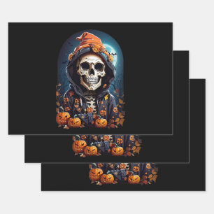 Spooky Skeleton with Evil Pumpkins Wrapping Paper Sheet