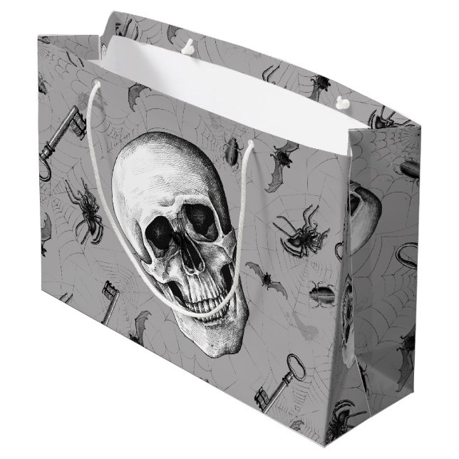 Spooky Skull and Bugs Halloween Large Gift Bag (Back Angled)