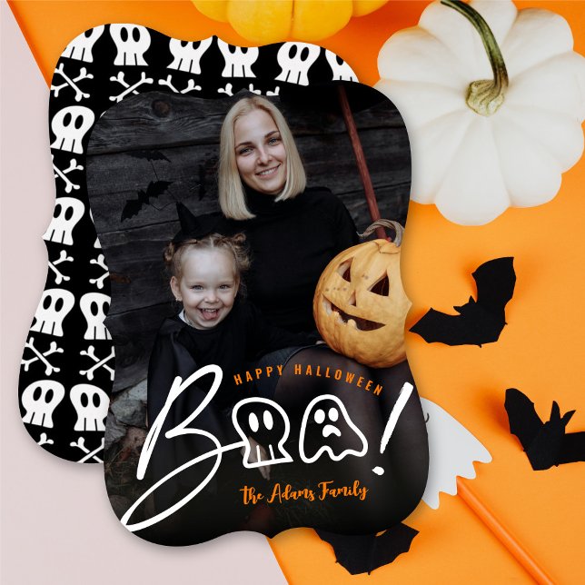 Spooky Skull And Ghost Boo! Script Halloween Photo Holiday Card (Creator Uploaded)