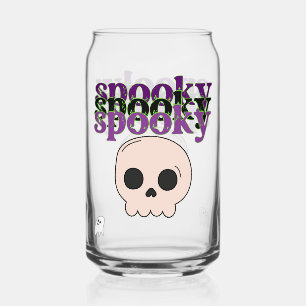 Spooky Skull And Ghost Happy Halloween Can Glass
