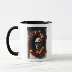 Spooky Skull and Pumpkin Wreath Mug