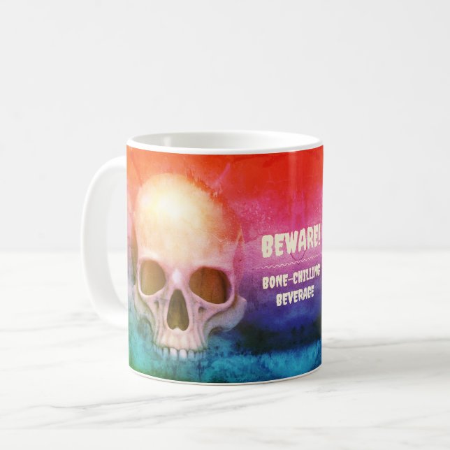 Spooky skull. Beware! Bone-Chilling Beverage Coffee Mug (Front Left)
