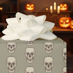 Spooky Skull Busy Gothic Pixel Art Pattern Wrapping Paper