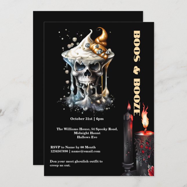 Spooky skull cocktail black candles gothic chic invitation (Front/Back)