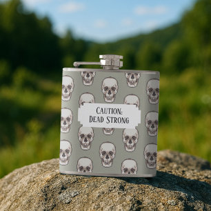 Spooky Skull Dead Strong Add Your Own Text Pattern Hip Flask