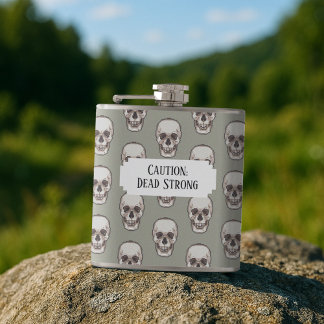 Spooky Skull Dead Strong Add Your Own Text Pattern Hip Flask