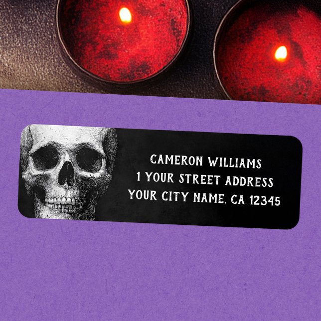 Spooky skull Halloween black return address Return Address Label (Spooky skull Halloween black return address Label)