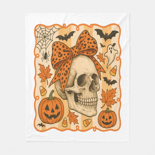 Spooky Skull Halloween Fleece Blanket (Front)