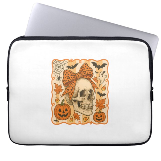 Spooky Skull Halloween Laptop Sleeve (Front)