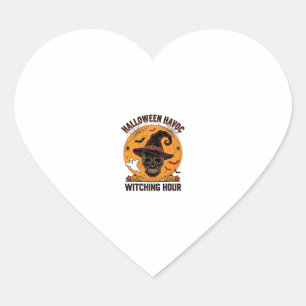 Spooky Skull Moon Vintage Halloween Witch Hat Desi Heart Sticker