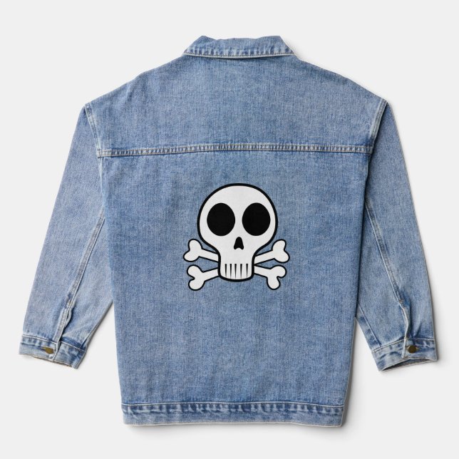 spooky skull on a black background denim jacket (Back)