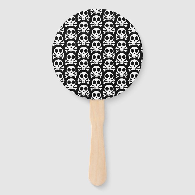 spooky skull on a black background hand fan (Front)