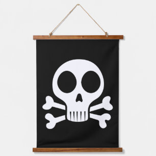 spooky skull on a black background hanging tapestry