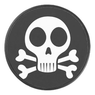 spooky skull on a black background hockey puck