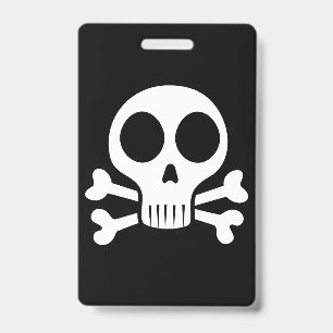 spooky skull on a black background ID badge