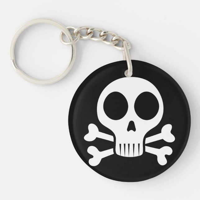 spooky skull on a black background key ring (Front)