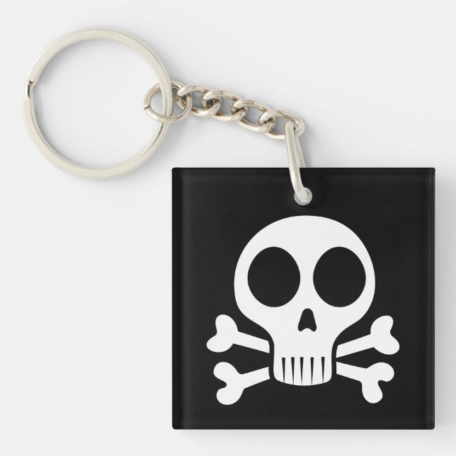 spooky skull on a black background key ring (Front)