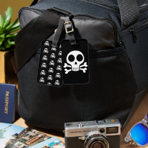 spooky skull on a black background luggage tag