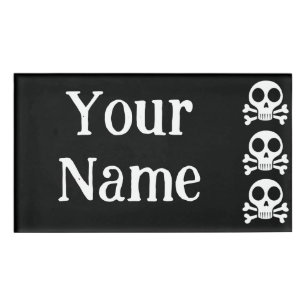 spooky skull on a black background name tag