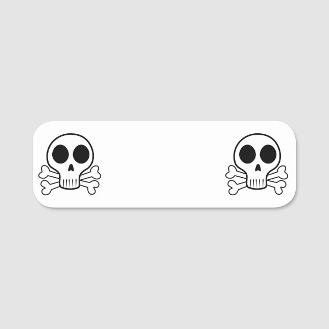 spooky skull on a black background name tag (Front)