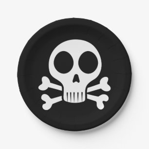 spooky skull on a black background paper plate