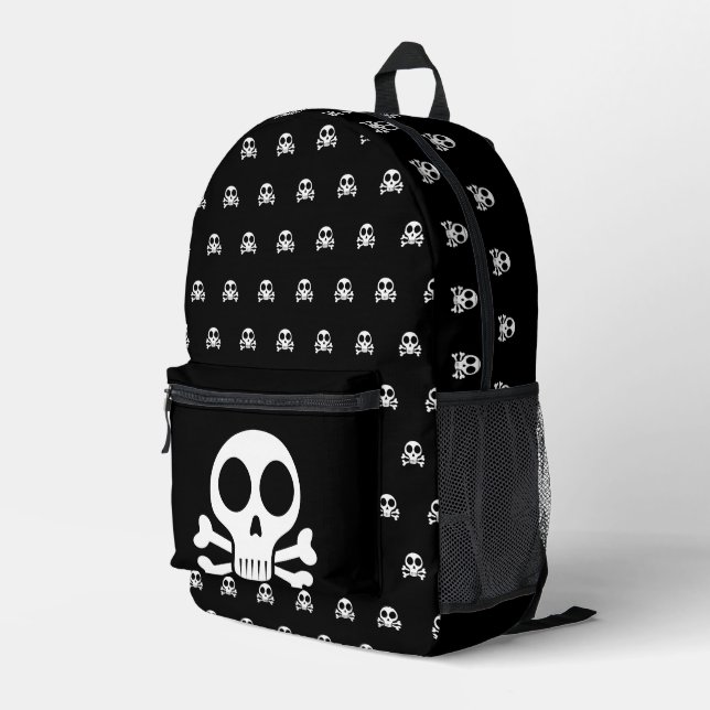 spooky skull on a black background printed backpack (Back Corner Right)
