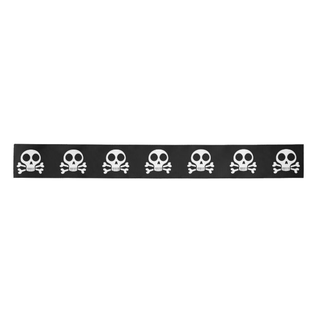 spooky skull on a black background satin ribbon (Front)