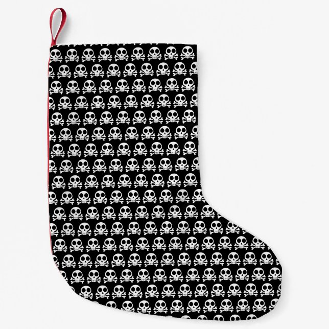 spooky skull on a black background small christmas stocking (Front)