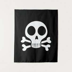spooky skull on a black background tapestry