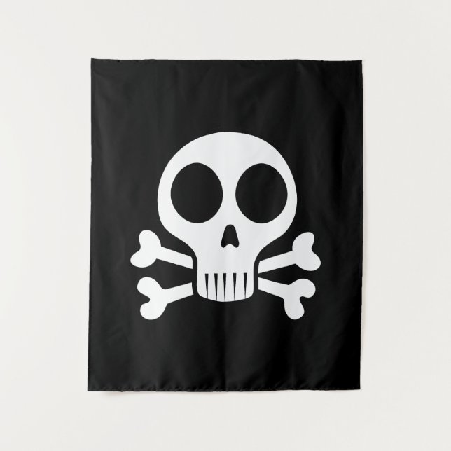 spooky skull on a black background tapestry (Front)