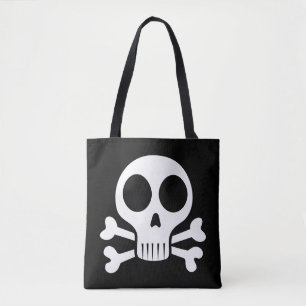 spooky skull on a black background tote bag