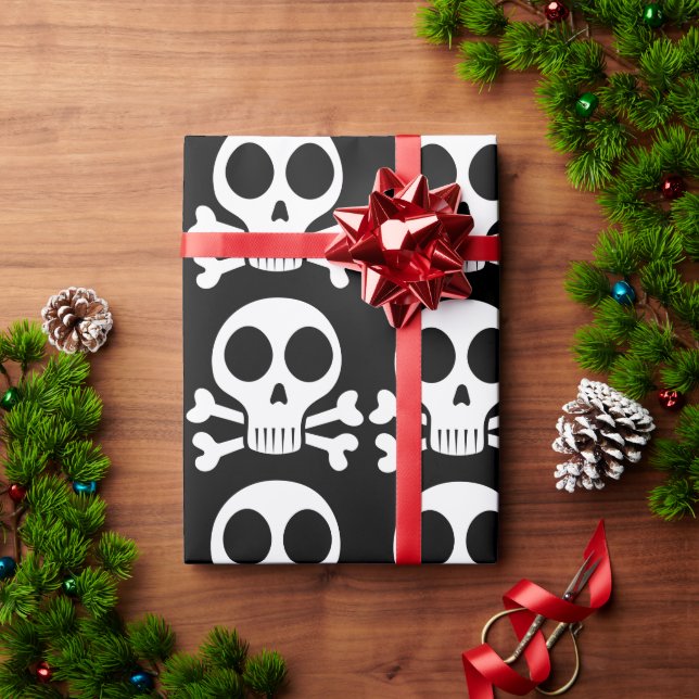 spooky skull on a black background wrapping paper (Holiday Gift)