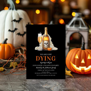 Spooky Skull Pumpkin Wine Halloween Party Holiday Card
