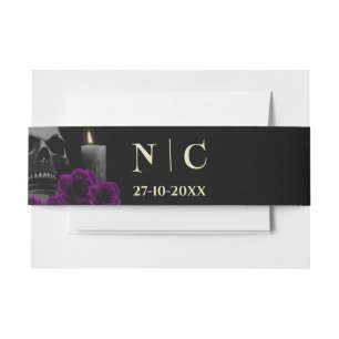 Spooky Skull Purple Roses Halloween Wedding Belly Invitation Belly Band